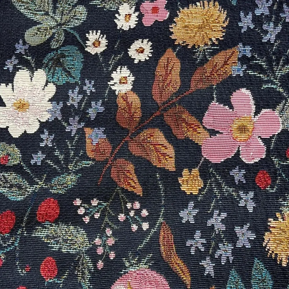 Riffle Paper Indoor Outdoor Rug Strawberry Fields Floral Moody Navy Black
